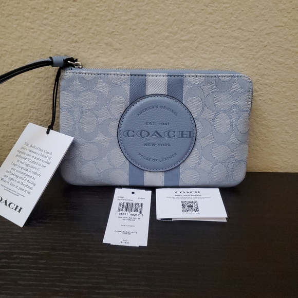 Coach Dempsey Large Phone Wristlet In Signature Jacquard Witn Stripe And Coach P - Picture 5 of 11